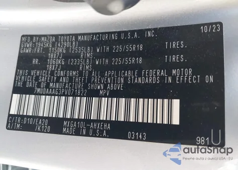 2023 Toyota Corolla Cross Xle из США, поврежденный, VIN 7MUDAAAG3PV071822